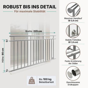 Balkonhek RVS 90x225cm (Tuin en Terras), Verzenden, Nieuw