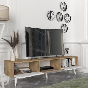 Tv-meubel Kullila 160x35x40 cm eikenkleuig en wit [en.casa], Verzenden, Nieuw