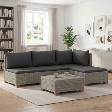 vidaXL 5 st Rieten Loungeset met Kussens GENDT Natuurlijk, Tuin en Terras, Tuinsets en Loungesets, 5 zitplaatsen, Nieuw, Loungeset
