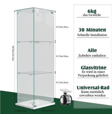 Witte Glazen Vitrinekast met LED – 3-Laags en Slot, Verzenden, Nieuw