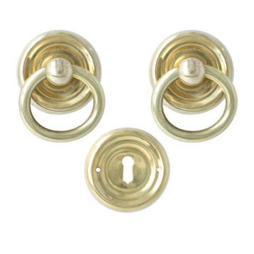 Set ringbeslag geelmessing met massieve ring, Verzenden, Nieuw