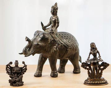 Olifant met ruiter met 2 beeldjes - Beeld - Thailand (Zonder