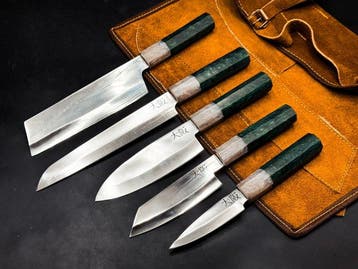 Japanese Style Kitchen Knife SET With Leather BAG Included -