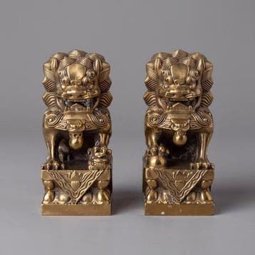 Beeld, Foo Dogs (Zonder Minimumprijs) - 12.5 cm - Brons
