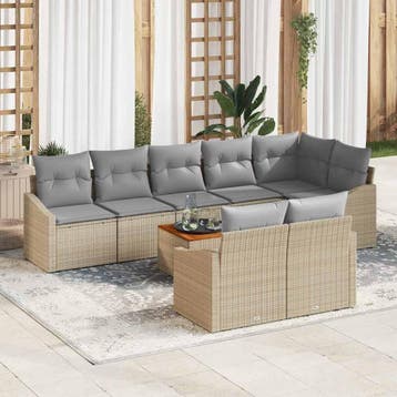 vidaXL Tuinbankenset 9 st Beige poly rattan, Verzenden, Nieuw, Meer dan 8 zitplaatsen