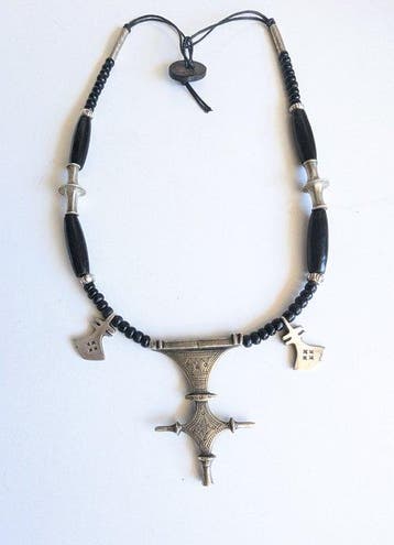 Zilver, Onyx, glazen kralen - Halsketting - Tuareg, Niger, Antiek en Kunst