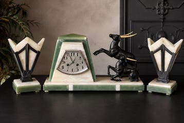 Console klok (3) - Art Deco Marmer/ Onyx - 1930-1940