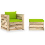 vidaXL 2-delige Loungeset met kussens groen geïmpregneerd, 2 zitplaatsen, Verzenden, Nieuw, Loungeset