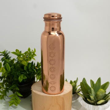 Puur koperen waterfles 7 chakra’s gepolijst ± 750 ml (zware, Ophalen of Verzenden, Nieuw