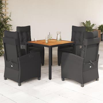 vidaXL 5-delige Tuinset met kussens poly rattan zwart, Verzenden, Nieuw, 4 zitplaatsen, Tuinset