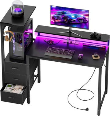 Gaming bureau - Gaming desk - Gaming tafel - 112x50 cm - Zwa, Verzenden, Zo goed als nieuw