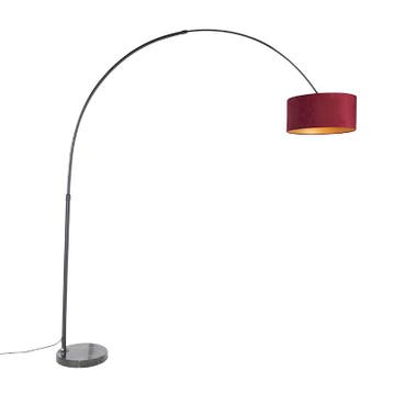 Booglamp zwart velours kap rood met goud 50 cm - XXL, Huis en Inrichting, Lampen | Vloerlampen, Verzenden, Nieuw, Modern