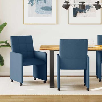 vidaXL Eetkamerstoelen met Wieltjes 2 st Stof Blauw 58 x 65, Verzenden, Nieuw, Blauw