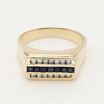 Ring - 14 karaat Geel goud Saffier - Diamant, Nieuw