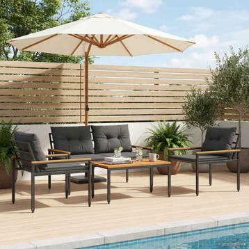 vidaXL tuinmeubelset 4 st Donkergrijs poly rattan, Verzenden, Nieuw, Rotan, 4 zitplaatsen