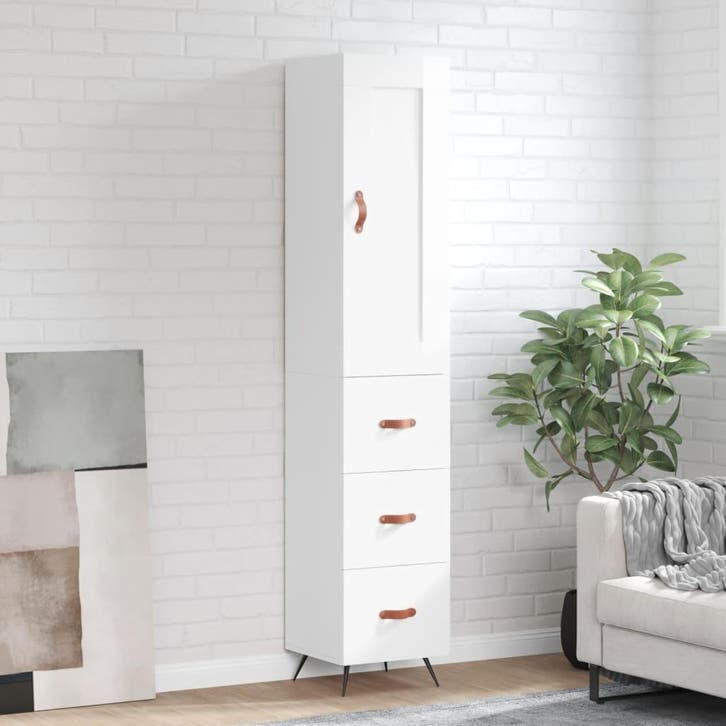 vidaXL buffetkast 34,5x34x180 cm bewerkt hout hoogglans wit, Huis en Inrichting, Kasten | Buffetkasten, 25 tot 50 cm, Nieuw, Overige houtsoorten