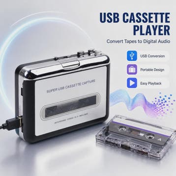Draagbare Cassette Speler & MP3 Converter - Zet tapes om naa, Verzenden