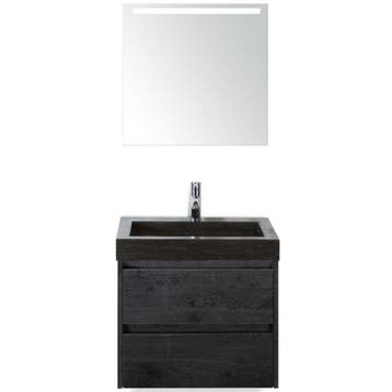 Dante Badmeubelset 60 cm - Black Oak - Wastafel Hardsteen, Ophalen of Verzenden, Nieuw