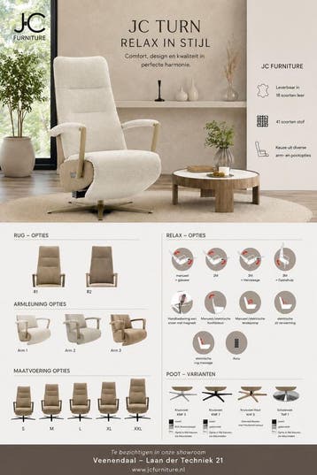 JC FURNITURE - TURN - RELAXFAUTEUIL - STA-OP STOEL - NIEUW, Nieuw, Ophalen of Verzenden, Metaal, 75 tot 100 cm