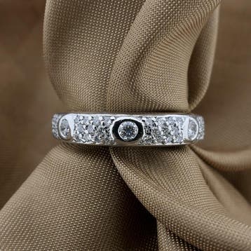Witgouden pavé ring met diamanten, 18 tot 19, Gebruikt, Ophalen of Verzenden, Met edelsteen