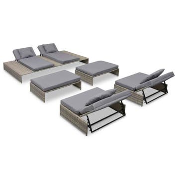 vidaXL 5-delige Loungeset met kussens poly rattan grijs, Verzenden, Nieuw, 5 zitplaatsen, Loungeset