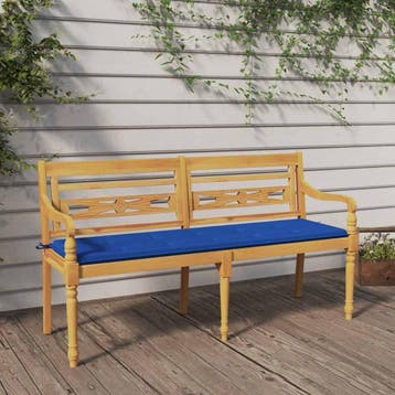 vidaXL Bankje Batavia met koningsblauw kussen 150 cm massief, Verzenden, Nieuw, Teakhout