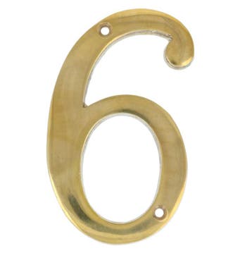 Huisnummer 6 messing ongelakt 100 mm, Verzenden, Nieuw