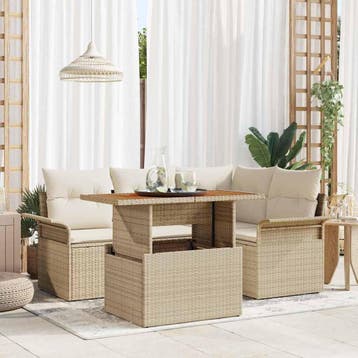 vidaXL Tuin Sofa Set 5 st beige en crèmekleurig, Verzenden, Nieuw, Rotan, 5 zitplaatsen