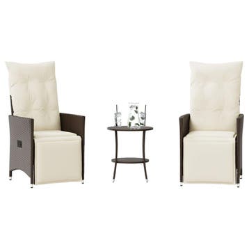 vidaXL 3-delige Bistroset met kussens poly rattan bruin, Verzenden, Nieuw