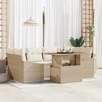 vidaXL Tuin Sofa Set 7 st Beige Poly riet, Verzenden, Nieuw, 7 zitplaatsen