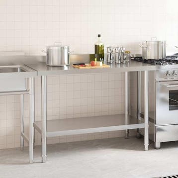 RVS Keukentafel met spatscherm | 35% Korting, Ophalen of Verzenden, Nieuw zonder verpakking, Meubilair