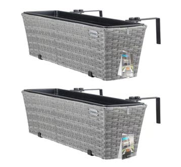 Polyrotan Balkonbak Set van 2 Grijs (Tuin en Terras), Verzenden, Nieuw
