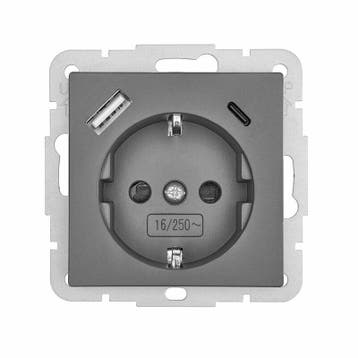 LEDmaxx Inbouw contactdoos antraciet met 1x USB-A & 1x US..., Ophalen of Verzenden, Nieuw