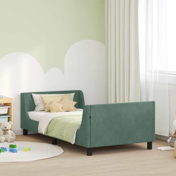 vidaXL Bedframe voor kinderen met hoofdbord Zeegroen 90 x, Eenpersoons, Verzenden, Nieuw, Stof