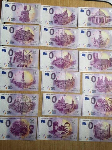 Europa. 0 Euro Banknote 2018/2019 (18 Banknotes) (Zonder