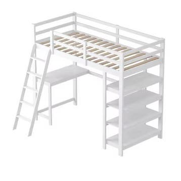 Houten Stapelbed 90x200 cm met Bureau en Planken, Verzenden, Nieuw