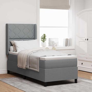 vidaXL LED Box Spring Bed met hoofdeinde Lichtgrijs 80 x 200, Verzenden, Nieuw, Eenpersoons, Stof