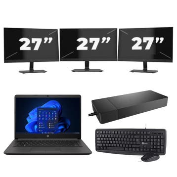 HP 240 G8 -   i3-10e 8GB  - 256GB  + 3x 27 inch, Qwerty, Verzenden, 8 GB, Refurbished