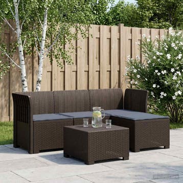 vidaXL 4-Persoons Tuinbank met Kussens Rieten Look PP Bruin, Verzenden, Nieuw