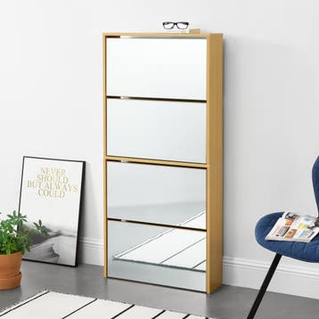 Schoenenkast met spiegels 4 vouwdeuren 134x63x17 cm beuken, Verzenden, Nieuw
