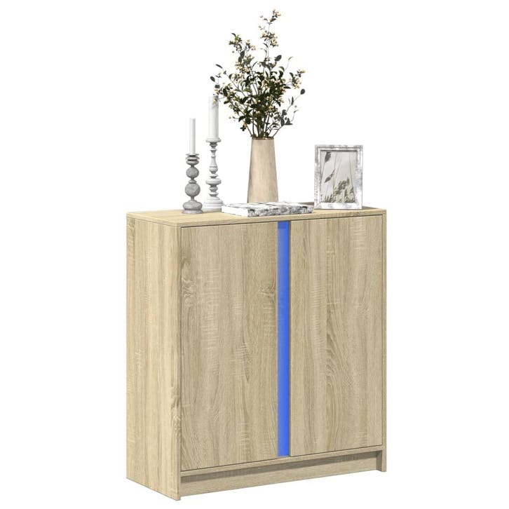 vidaXL Dressoir met LED 77x34x85 cm bewerkt hout sonoma, Huis en Inrichting, Kasten | Dressoirs, 25 tot 50 cm, Nieuw, 50 tot 100 cm