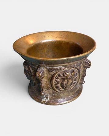 Vijzel - Brons - met Medusa Gorgon Head Reliefs 3,2 kg, Antiek en Kunst