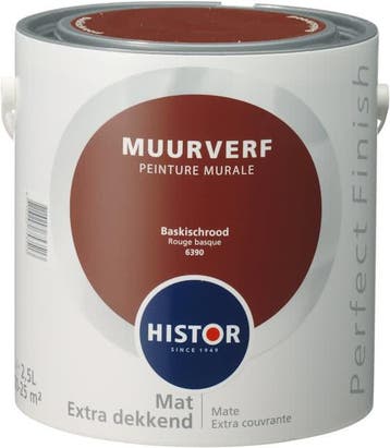 Histor Perfect Finish Muurverf Mat - Baskisch Rood 6390 -..., Doe-het-zelf en Verbouw, Verf, Beits en Lak, Nieuw, Ophalen of Verzenden