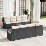 vidaXL Tuinbankenset met kussen 9 pcs Zwart poly rattan, Verzenden, Nieuw, Rotan, Meer dan 8 zitplaatsen