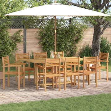 vidaXL Tuin eettafelset 9 st Bruin Massief Teakhout, Verzenden, Nieuw, Meer dan 8 zitplaatsen