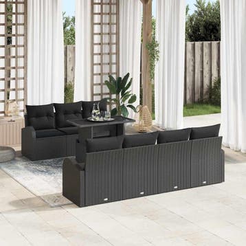 vidaXL Tuin Sofa Set 8 st Zwart Poly Rattan, Verzenden, Nieuw, Rotan, 8 zitplaatsen