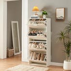 Schoenenkast Sykkylven 4 kleppen wit 134x60x24 cm [en.casa], Huis en Inrichting, Verzenden, Nieuw