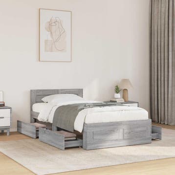 vidaXL Bedframe met lade met hoofdeinde 2 st Grijs Sonoma, Verzenden, Nieuw, Grijs, Hout