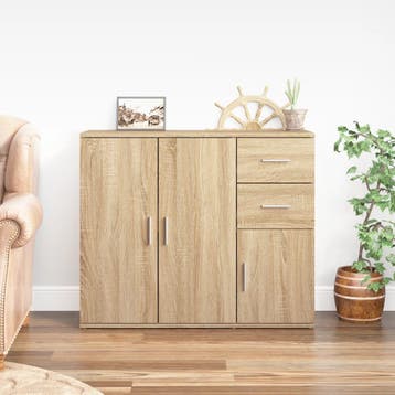 vidaXL Dressoir Sonoma Eiken 91x29,5x75 cm Bewerkt Hout, Verzenden, Nieuw, 50 tot 100 cm, 25 tot 50 cm