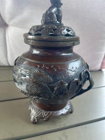 Japanse Meiji Bronzen Koro - Nanako Vlinderbodem - ca.